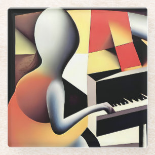 Pianospeler - Airbrush Art Glazen Onderzetter