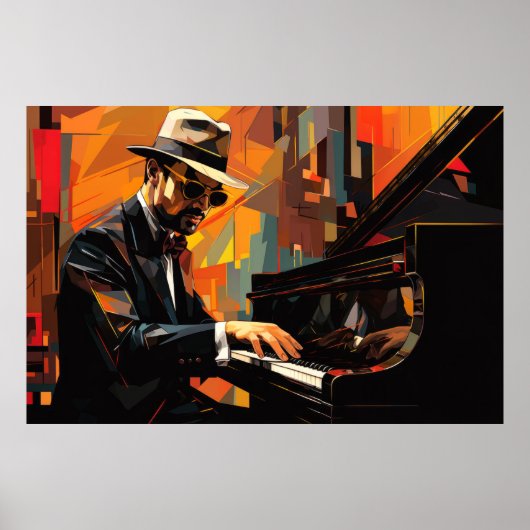Pianospeler Muziek Schilderen Abstracte Art Decor Poster (Voorkant)