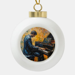 Pianospeler - olieverfschilderij keramische bal ornament
