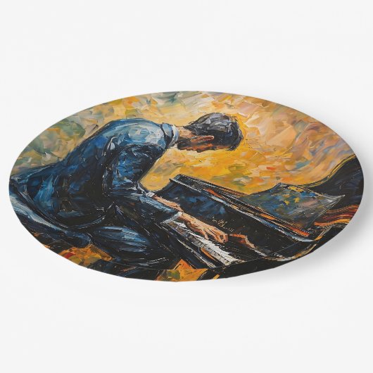 Pianospeler - olieverfschilderij papieren bordje (Gekanteld)