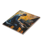 Pianospeler - olieverfschilderij tegeltje (Zijkant)