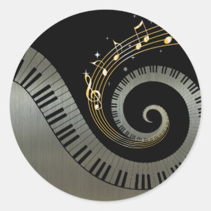Pianotoetsen en gouden Muzieknoten zilver Ronde Sticker
