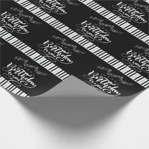 Pianotoetsen en muzieknoten Zwart Wit Verjaardag Cadeaupapier