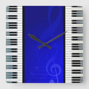 Pianotoetsen met blauw effect Musical Notes Vierkante Klok