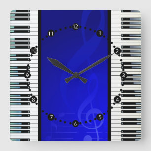Pianotoetsen met blauw effect Musical Notes Vierkante Klok