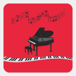 Pianotoetsen, toetsenborden en muzieknotities vierkante sticker