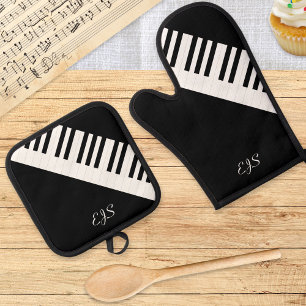 Pianotoetsen Zwart Wit Muziek Toetsenbord Geborduu Ovenwant & Pannenlap Set