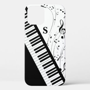 Pianotoetsenbord Muzieknoten Monogram Zwart Wit iPhone 12 Hoesje