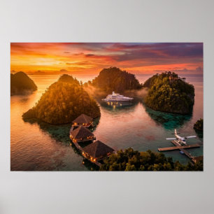 Piaynemo Zonsondergang Raja Ampat Tropisch Eiland  Poster