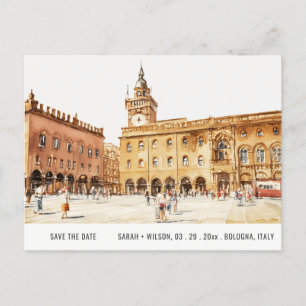 Piazza Bologna Italië Waterverf sparen de datum Briefkaart