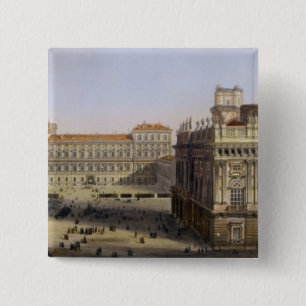 Piazza Castello, Turijn, gegraveerd door F. Citter Vierkante Button 5,1 Cm