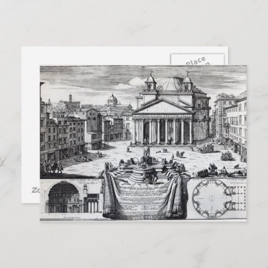 Piazza della Rotonda met een uitzicht van Pantheon Briefkaart (Voorkant / Achterkant)