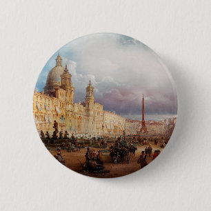Piazza Navona Rome Markt 1850s Kunst Ronde Button 5,7 Cm