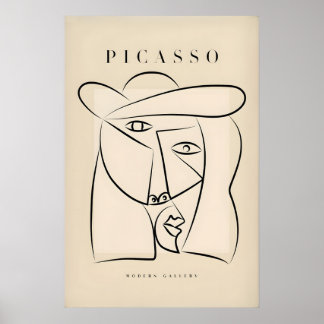 Picasso Abstract Gezicht Hoed Lijn Kunst Minimalis Poster