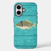 Picasso Trigger Fish Turqouise Wood iPhone 16 Hoes (Achterkant)