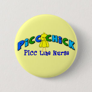 PICC KIES "PICC LINE NURSE" BLAUW Artsy Design Ronde Button 5,7 Cm