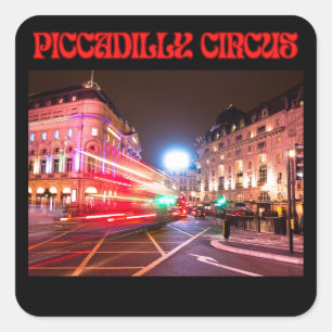 Piccadilly Circus Square Sticker Zwarte Achtergron
