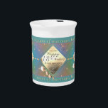 Pichet Acquamarine du 18e anniversaire<br><div class="desc">Pour leur 18ème anniversaire de mariage,  pourquoi pas le cadeau traditionnel de porcelaine avec une théière ornée de ma porcelaine originale,  l'oeil du chat et des graphismes couleur acquamarine pour honorer leur jalon!</div>