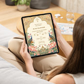 Pichwai Indian Peacock Lotus Wedding Invitation