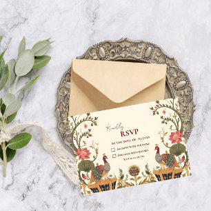 Pichwai Indische Lotus Pauw Bruiloft RSVP Kaartje