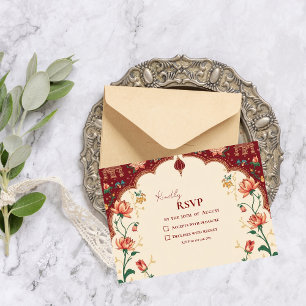 Pichwai Indische Pauw Elegante Trouwdag RSVP Kaartje
