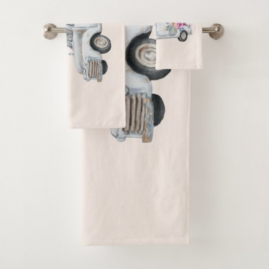 pick-up truck met bloemen rustiek bad handdoek (Insitu)