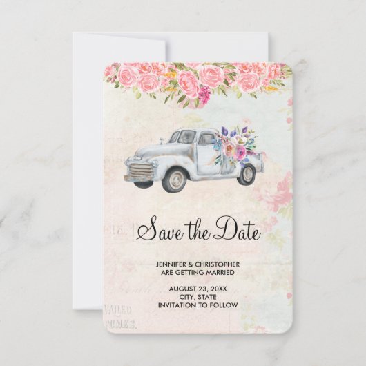 pick-up truck rustieke Waterverf bruiloft Save The Date (Voorkant)