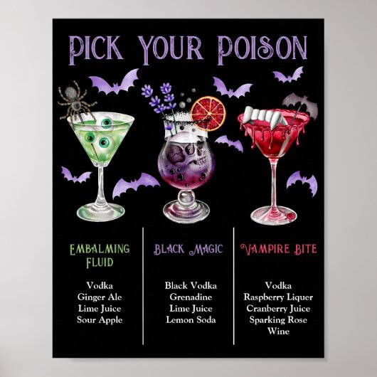Pick Your Poison Halloween 3 Cocktail Menu Poster (Voorkant)
