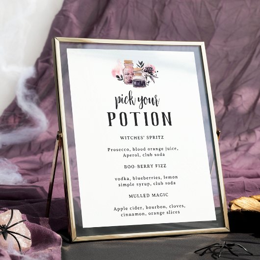 Pick Your Potion Halloween Baby Shower Drink Sign Poster