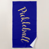 PICKELBALL Fun Script Royal Navy Blauwe Achtergron Strandlaken (Voorkant)