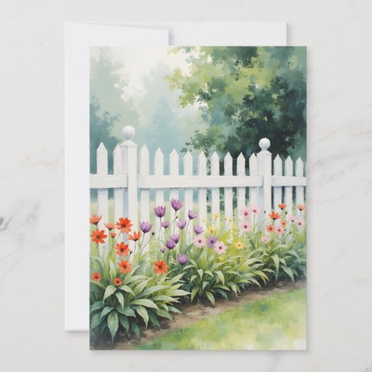 Picket Fence with Flowers Think of You Flat Kaart (Voorkant)