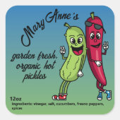 Pickle and Pepper Pals Funny Cartoon Pickles Label (Voorkant)