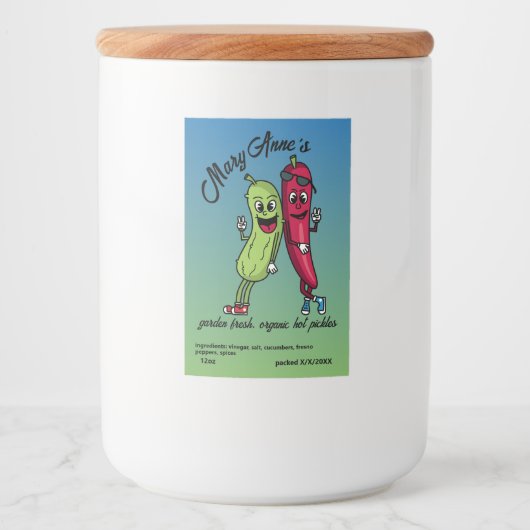 Pickle and Pepper Pals Funny Cartoon Pickles Voedselcontainer Etiket (Voorkant)