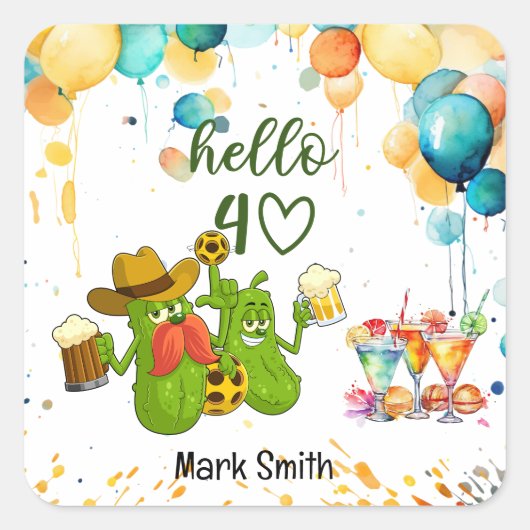Pickleball 40e verjaardag vierkante sticker (Voorkant)