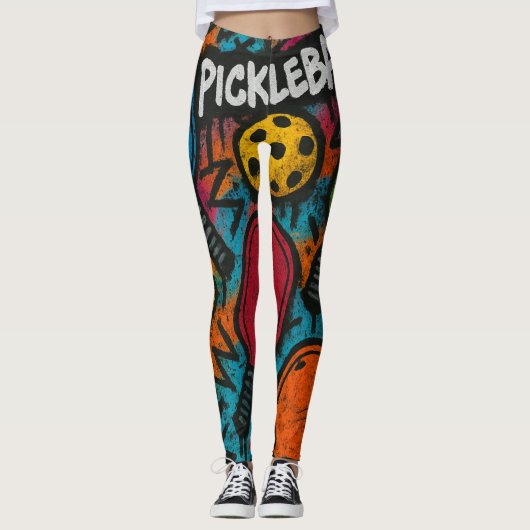 Pickleball Abstracte Paddle Ball Graphic Print Leggings (Voorkant)