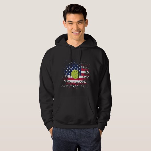 Pickleball American Flag US Racket Paddle Ball Hoodie (Voorkant volledig)