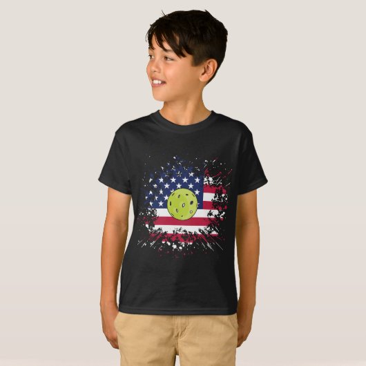 Pickleball American Flag US Racket Paddle Ball T-shirt (Voorkant volledig)