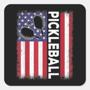 Pickleball Amerikaanse Vlag Grappige Pickleball Lo Vierkante Sticker