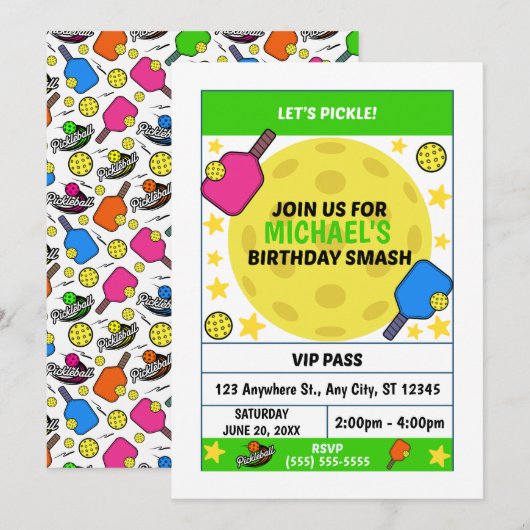 Pickleball Birthday Party Invitation (Devant / Derrière)