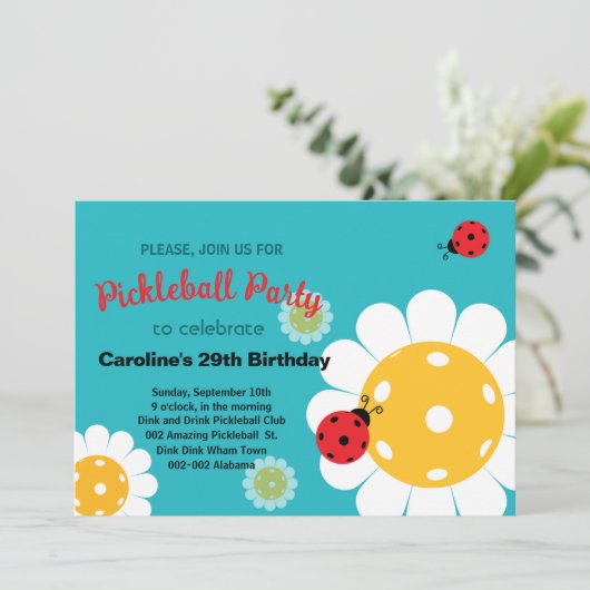 Pickleball Birthday-uitnodiging + RSVP-uitnodiging Kaart (Staand voorkant)