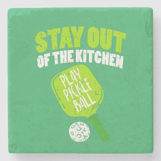 Pickleball - Blijf uit de keuken Stenen Onderzetter (Voorkant)