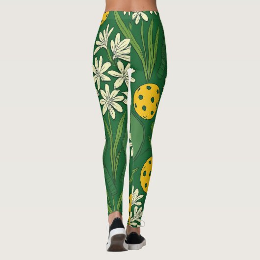 Pickleball bloembollen Leggings met gestileerde ba (Achterkant)