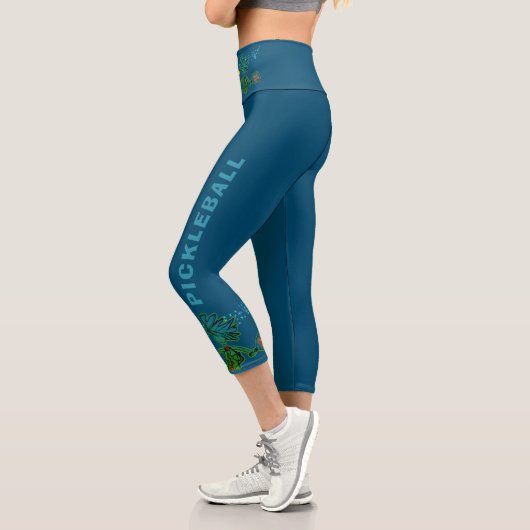 Pickleball Blue Green Whimsy Capri Leggings (Gauche)