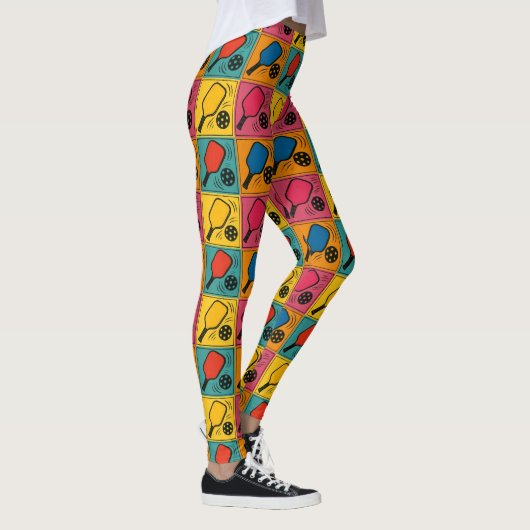 Pickleball Bold Andy Warhol Style Pattern Leggings (Rechts)