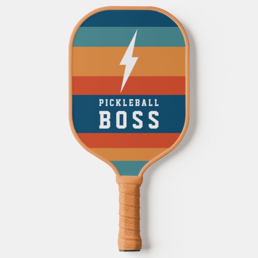 Pickleball Boss Lightning Bolt Retro Stripes Name Paddle (Voorkant)