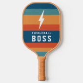 Pickleball Boss Lightning Bolt Retro Stripes Name  Pickleball Paddle (Voorkant)