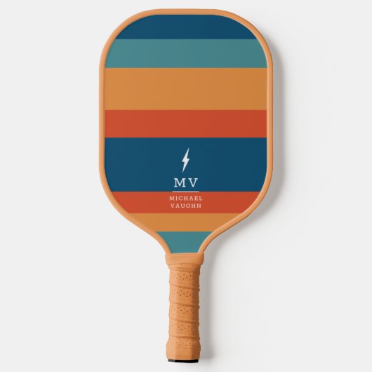 Pickleball Boss Lightning Bolt Retro Stripes Name  Pickleball Paddle (Achterkant)