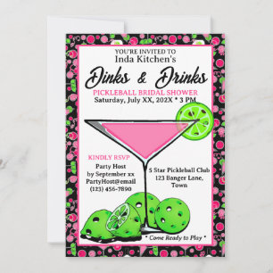 Pickleball Bruidsfeest Dinks & Dranken Roze Zwart Kaart