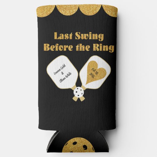 Pickleball Bruiloft Zwart en Goud Gepersonaliseerd (Voorkant)