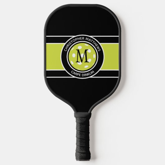 Pickleball Carpe Dinkum Quote Name Initiaal Black Pickleball Paddle (Voorkant)